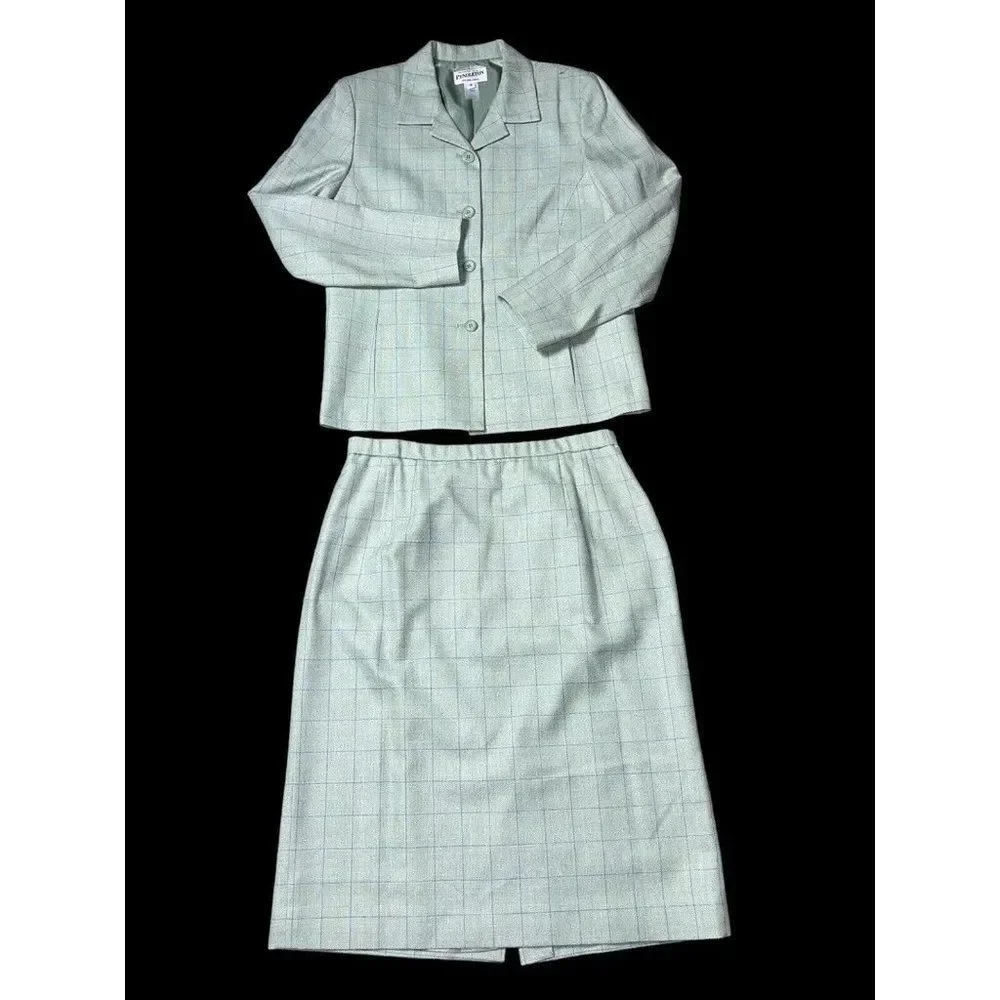 PENDLETON Retro Matching Wool Silk Set Blazer & Skirt Green Plaid 6-8 VINTAGE